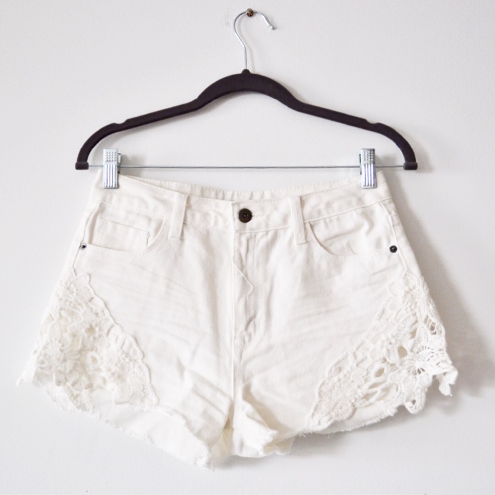 White Denim Shorts with Lace
